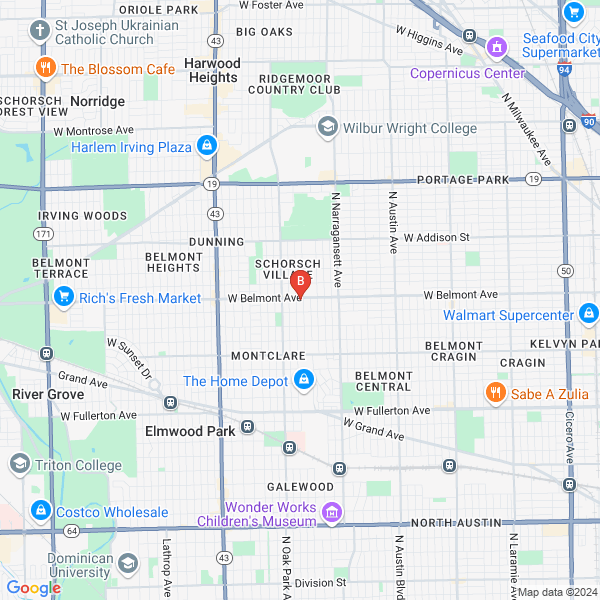 Chiro Social Pro location map: 6641 W Belmont AvenueUnit #159, Chicago, IL